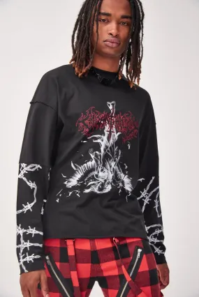 Gothic Barbed Wire Print Long Sleeve T-shirt