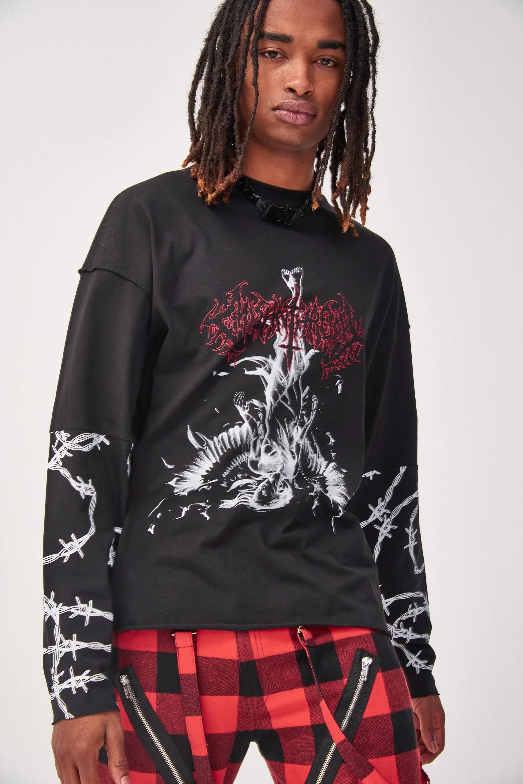 Gothic Barbed Wire Print Long Sleeve T-shirt