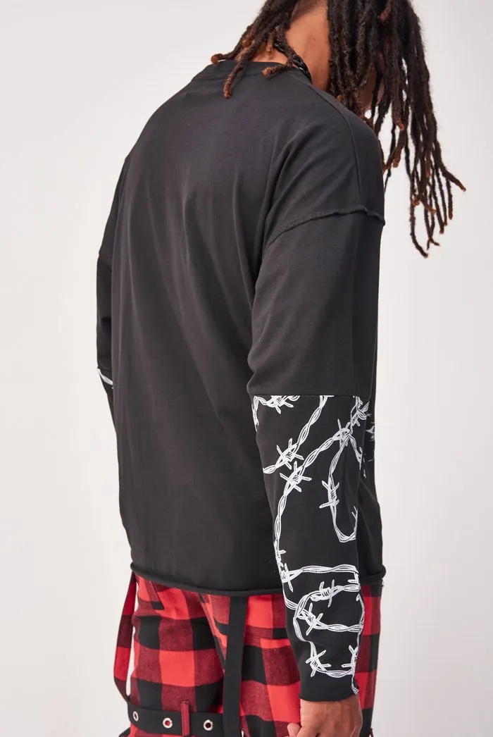 Gothic Barbed Wire Print Long Sleeve T-shirt