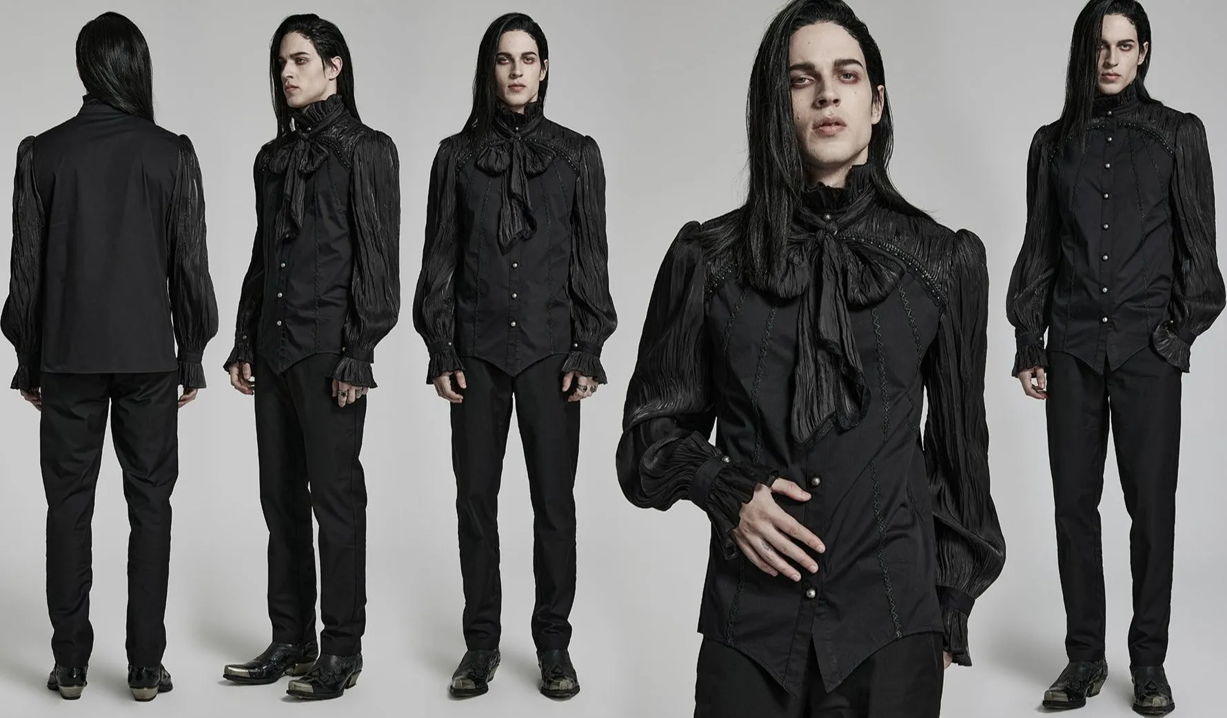 Gothic Courtly Style Bowknot Tie Men Blouse