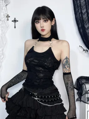 Gothic Cyberpunk Basic Ring Backless Bodycon Sexy Harajuku Halter Y2K Crop Top