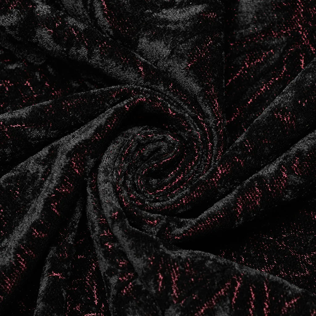 Gothic Dark Red Non-Elastic Velvet Wrinkled Effect Daily Shirt