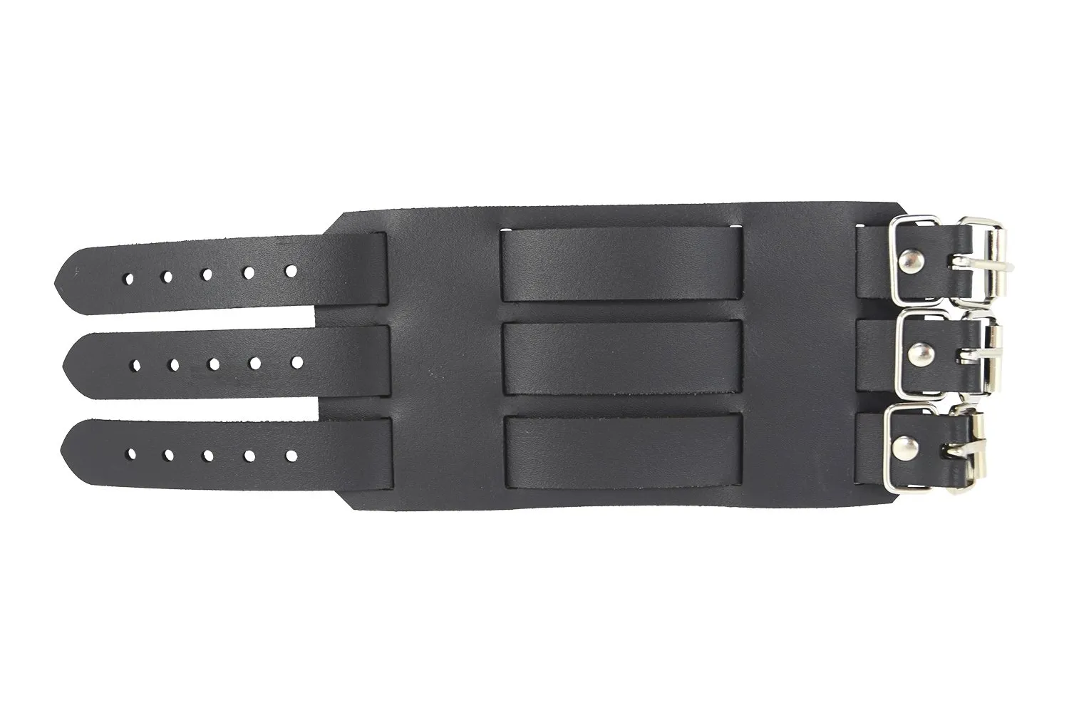 Gothic Grunge Punk Emo Wide Triple Buckle Genuine Leather Wristband Bracelet Unisex