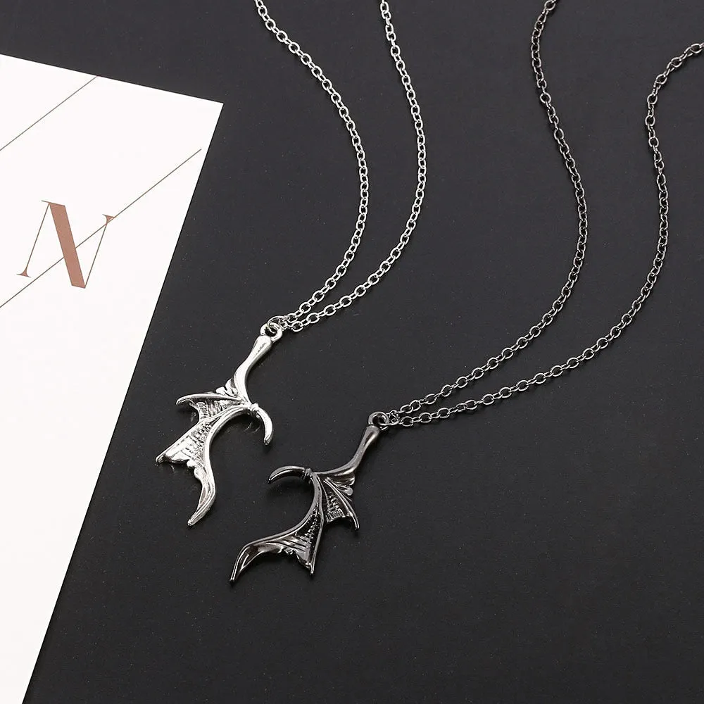 Gothic Punk Devil Wing Couple Necklace for Women Men Dragon Wing Love Heart Pendant Necklace Friendship Necklaces Family Jewelry