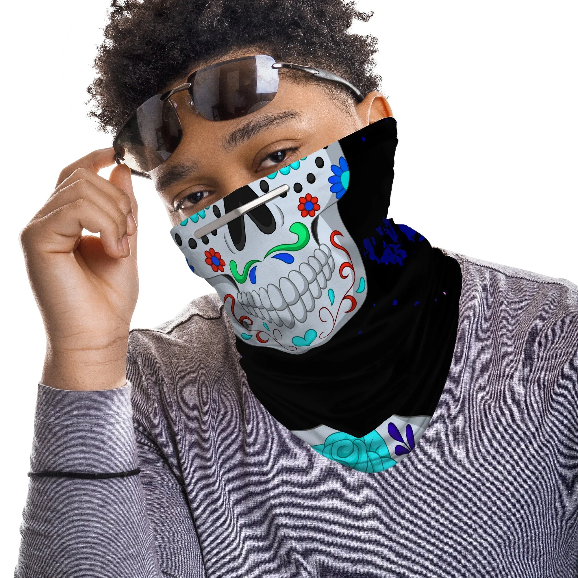 Gothic Skull Snood Face Mask Balaclava Scarf Cover | 2x - 50x Disposable Five Layer Filter Pads Available