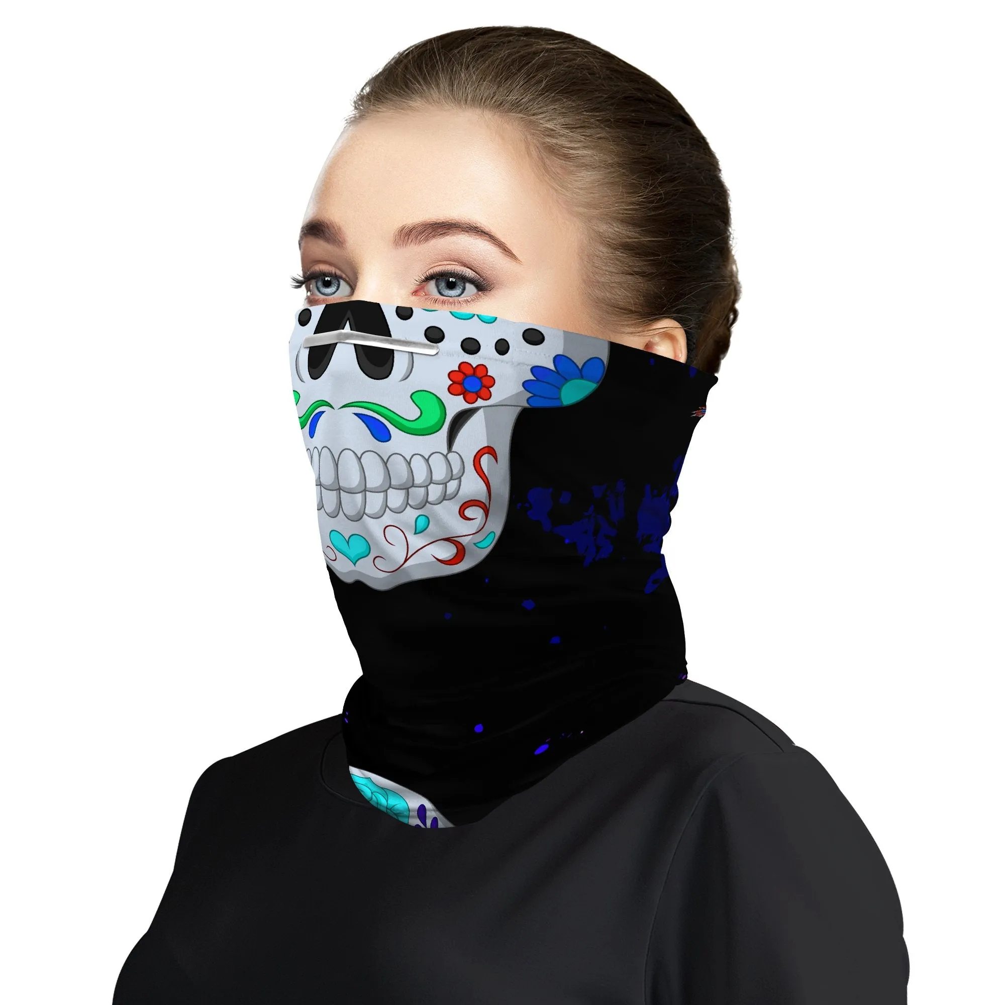 Gothic Skull Snood Face Mask Balaclava Scarf Cover | 2x - 50x Disposable Five Layer Filter Pads Available