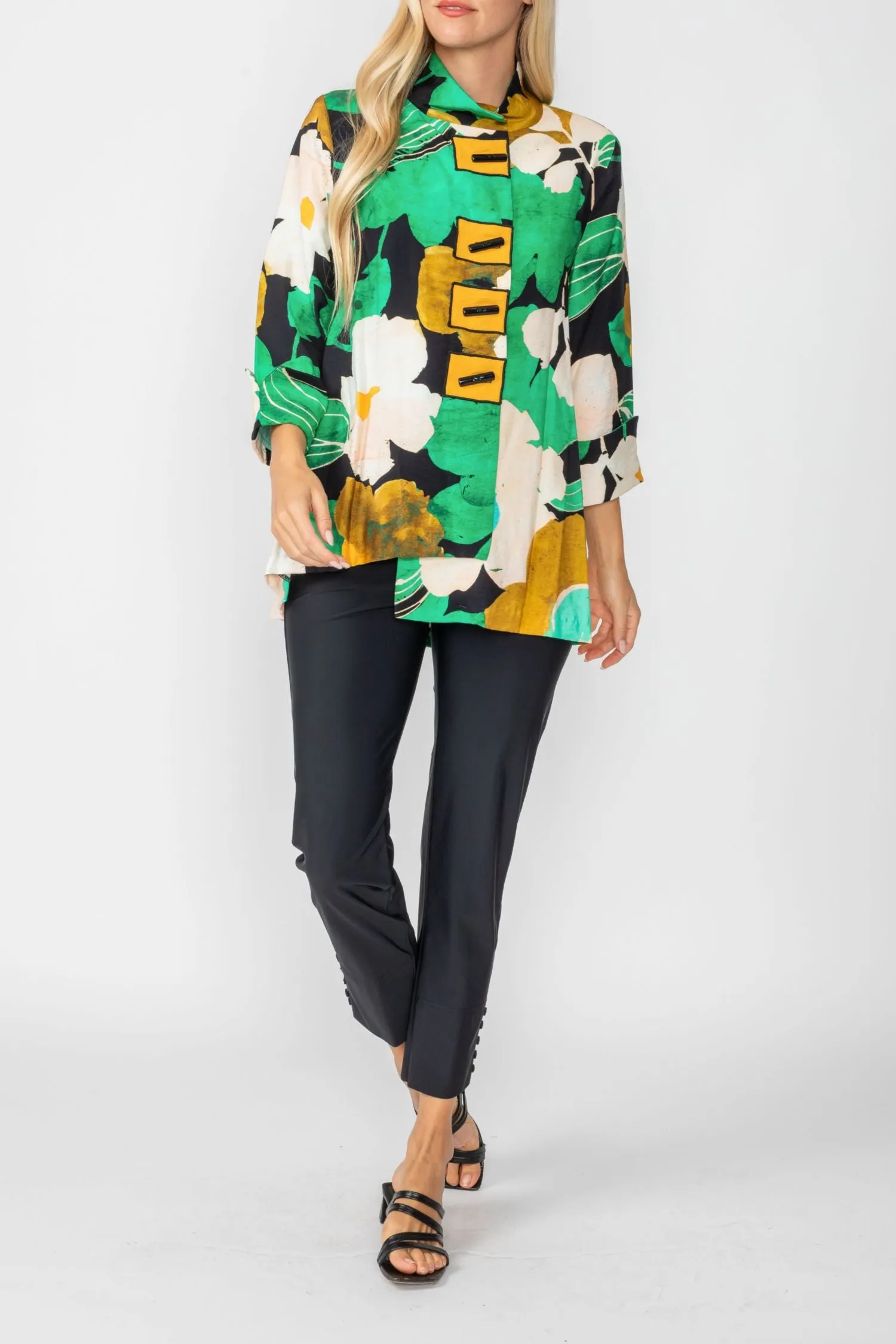 Green Hi-Low Jacket W/ High Collar