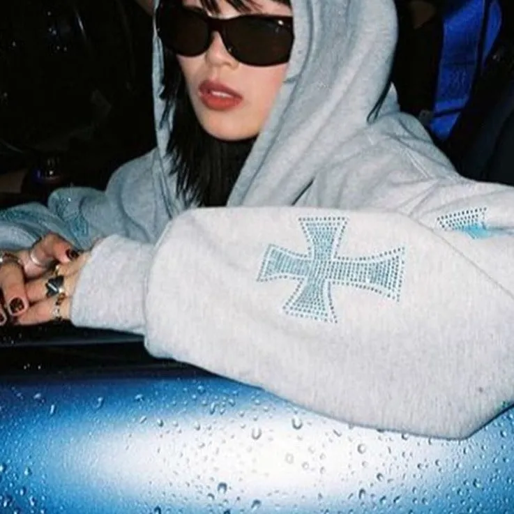 Grunge Y2k Cross Hoodie Set
