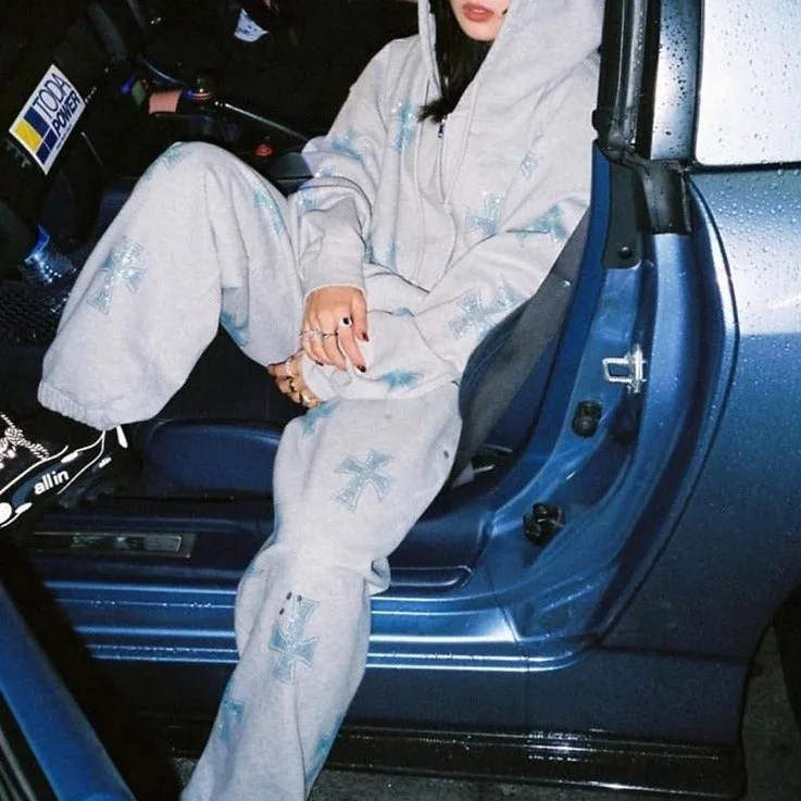 Grunge Y2k Cross Hoodie Set