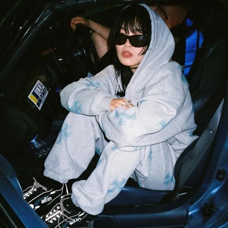 Grunge Y2k Cross Hoodie Set