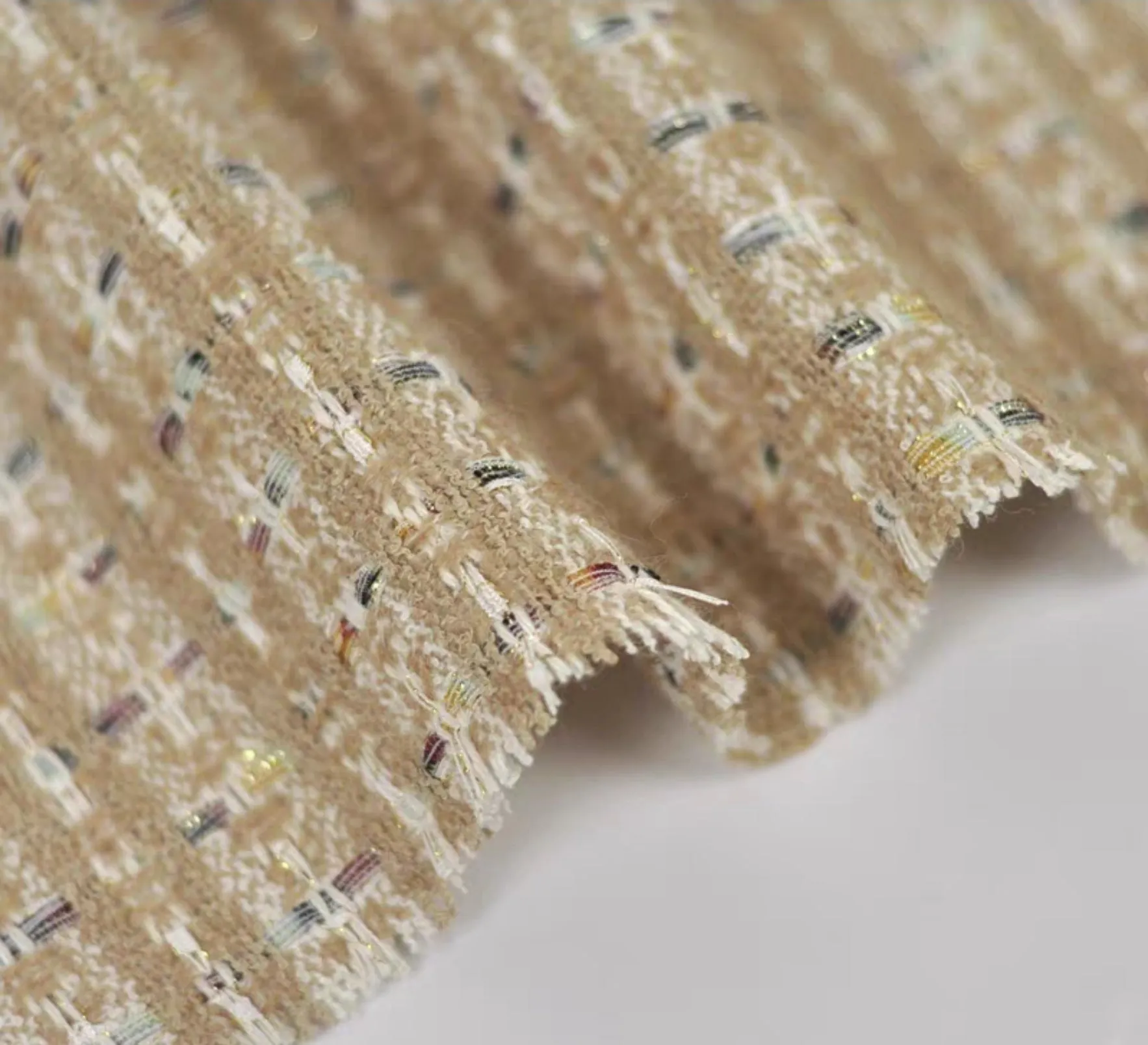 High-end woolen small fragrant woven wool coat fabric Gold silk Icelandic tweed suit clothing fabric