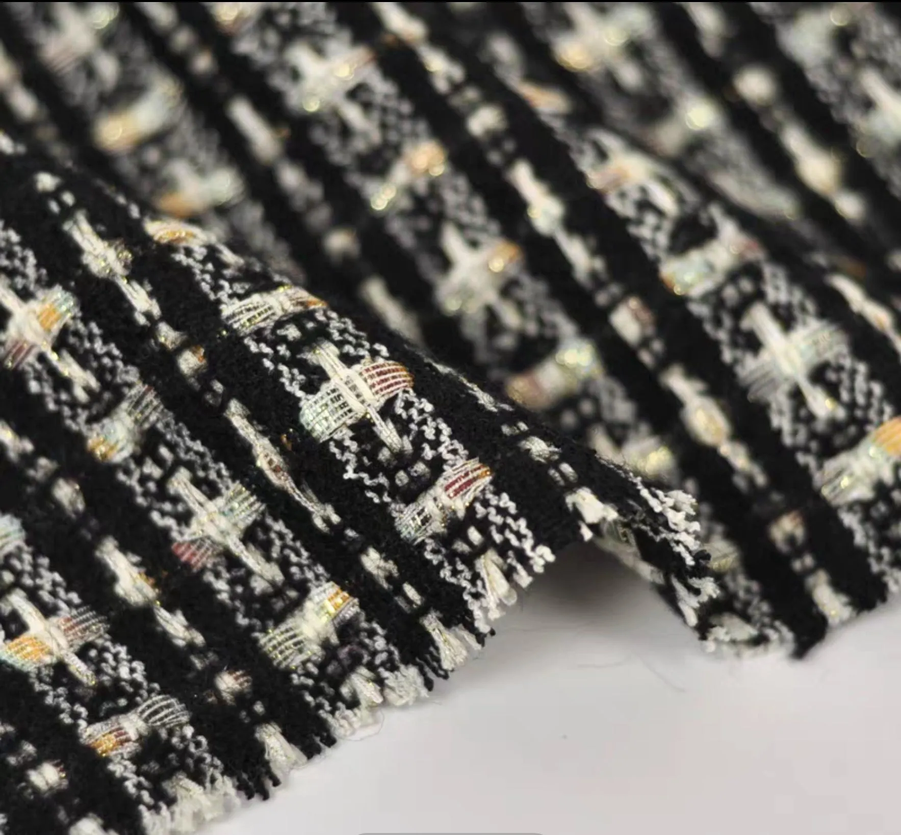 High-end woolen small fragrant woven wool coat fabric Gold silk Icelandic tweed suit clothing fabric