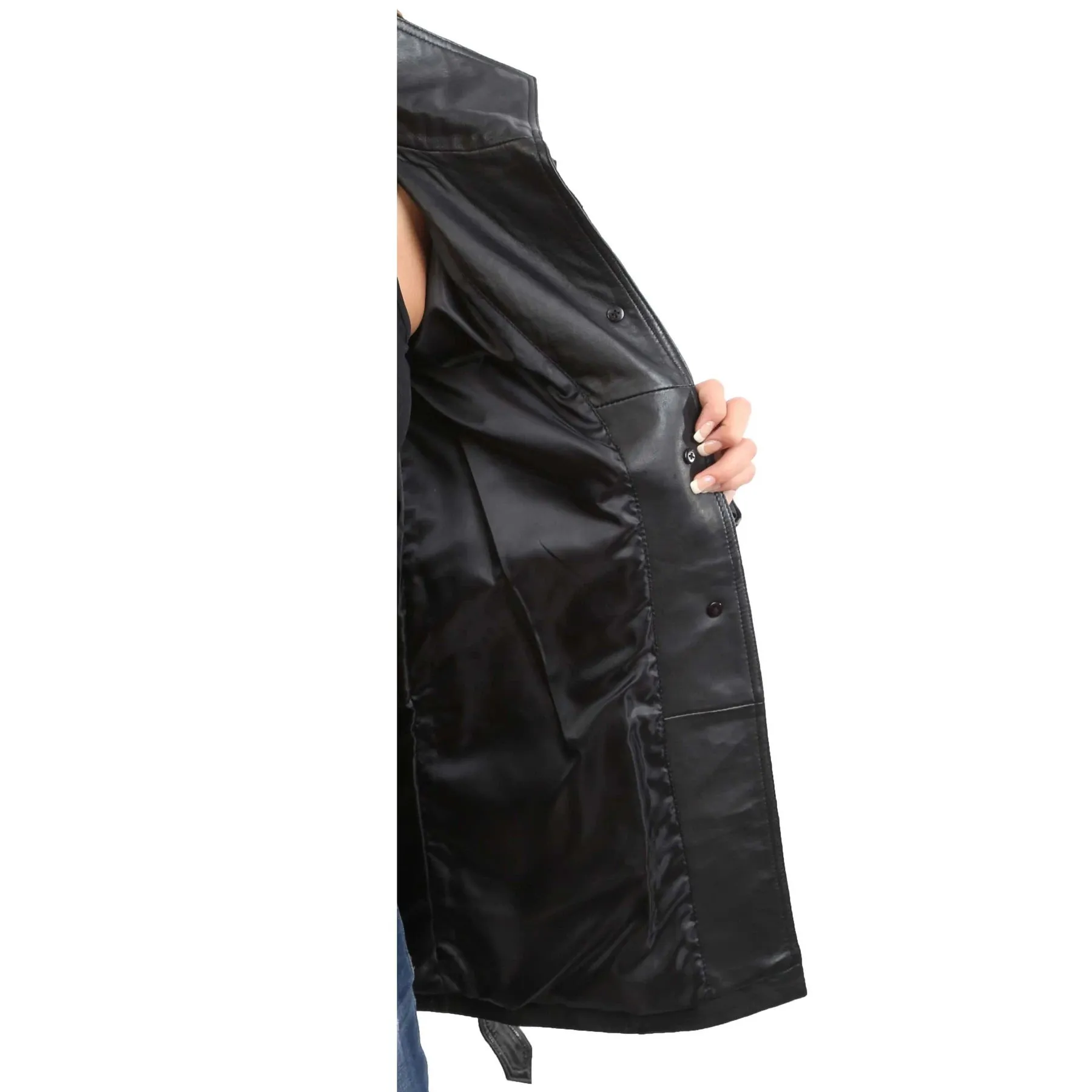Hip Length Real Leather Women's Trench Coat