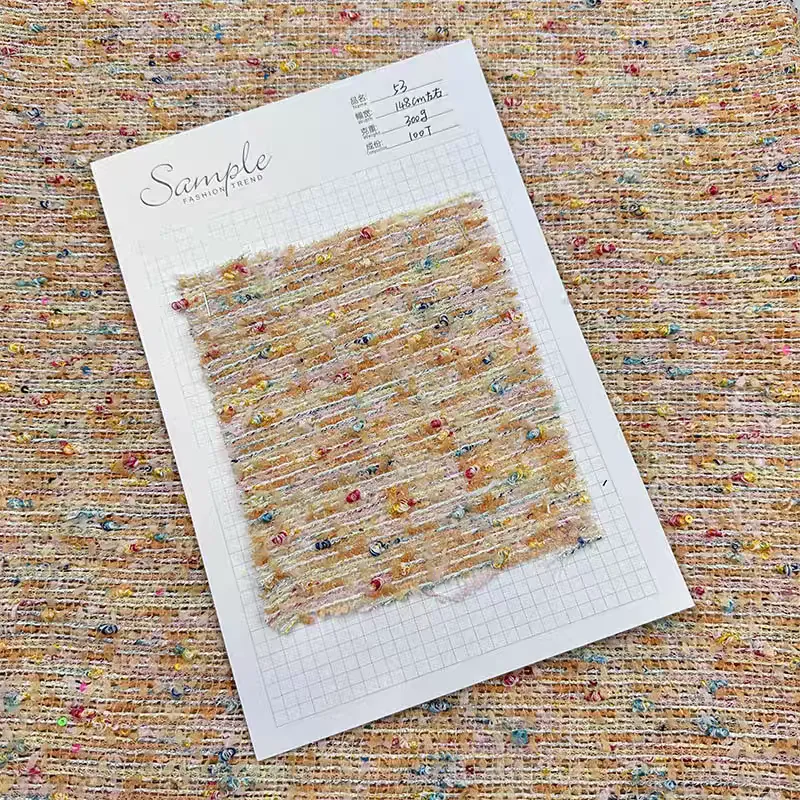 Imported small fragrance fabric, colorful beads, orange high-end custom fabric, designer style, handmade DIY customization
