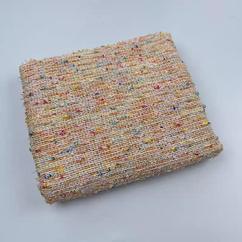 Imported small fragrance fabric, colorful beads, orange high-end custom fabric, designer style, handmade DIY customization