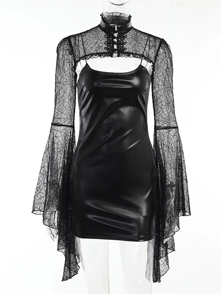 Julia Fashion - Gothic Punk Faux Sexy Backless Bodycon Nightclub Mini Dress