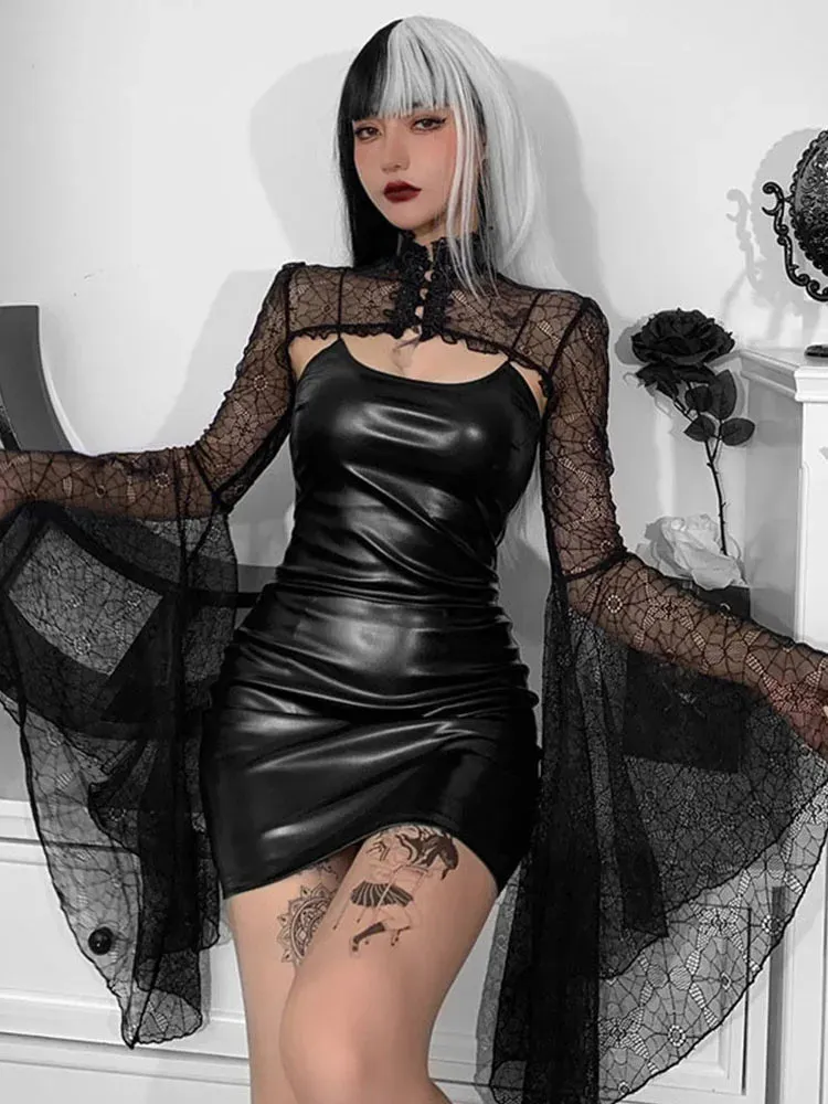 Julia Fashion - Gothic Punk Faux Sexy Backless Bodycon Nightclub Mini Dress