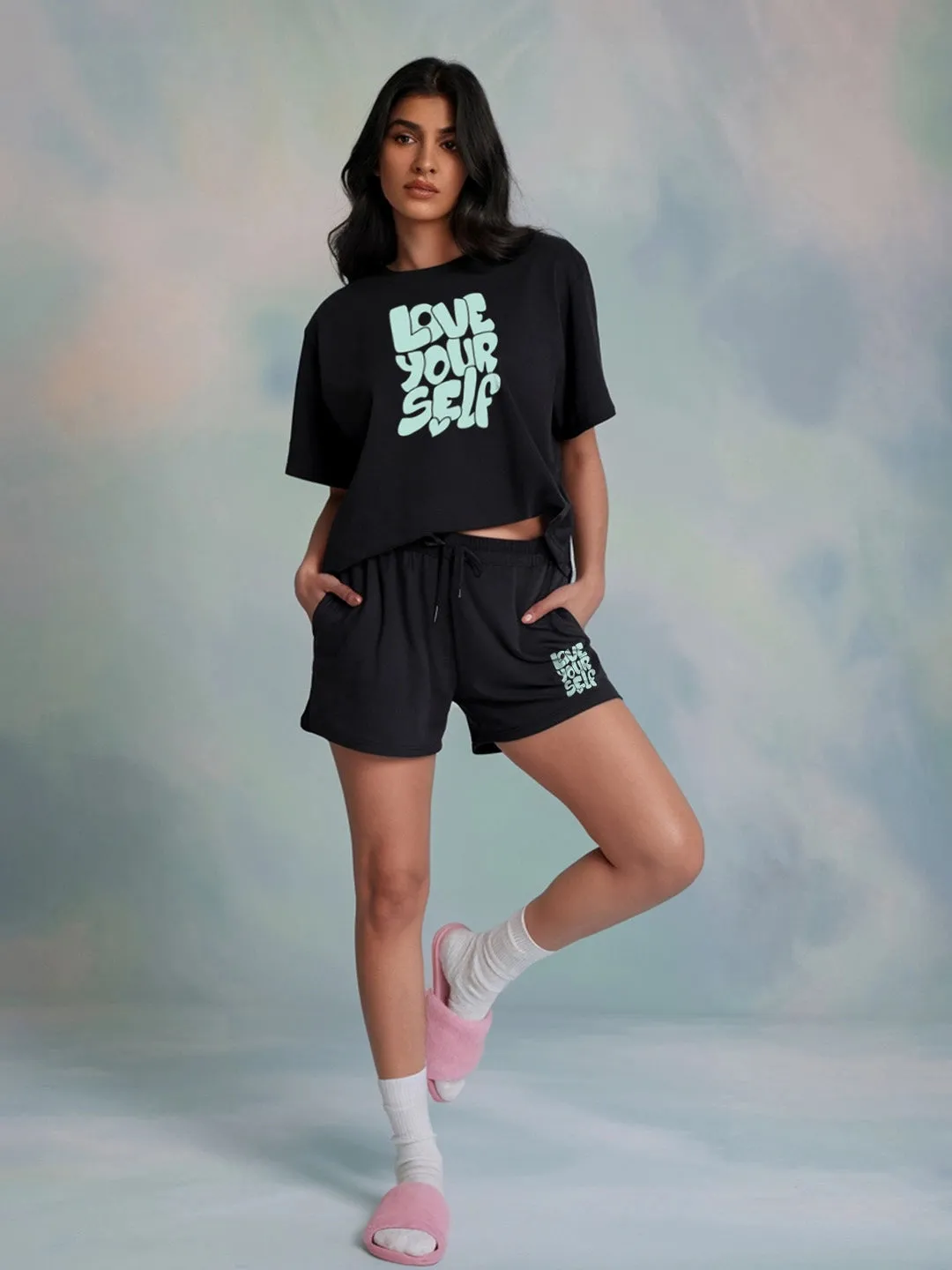 Love Your Self Cotton Girls T Shirt and Shorts Combo Set