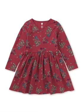 L/S Wrap Neck Dress, Turkish Tea Floral
