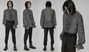 Men Autumn Winter Goth Light Chiffon Fabric Loose Embossed Shirt