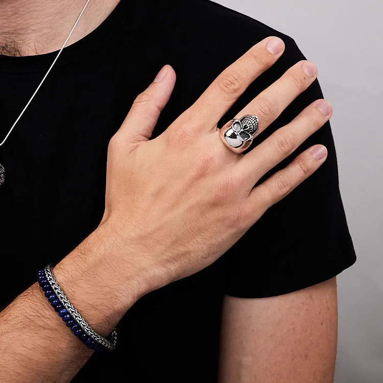 Men's Gothic Punk Biker Ring 925 Sterling Silver CHUNKY Heavy Skeleton Skull Ring