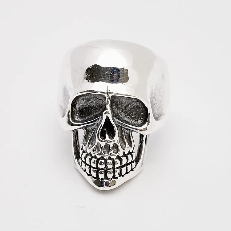 Men's Gothic Punk Biker Ring 925 Sterling Silver CHUNKY Heavy Skeleton Skull Ring