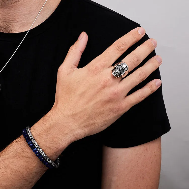 Men's Gothic Punk Biker Ring 925 Sterling Silver CHUNKY Heavy Skeleton Skull Ring