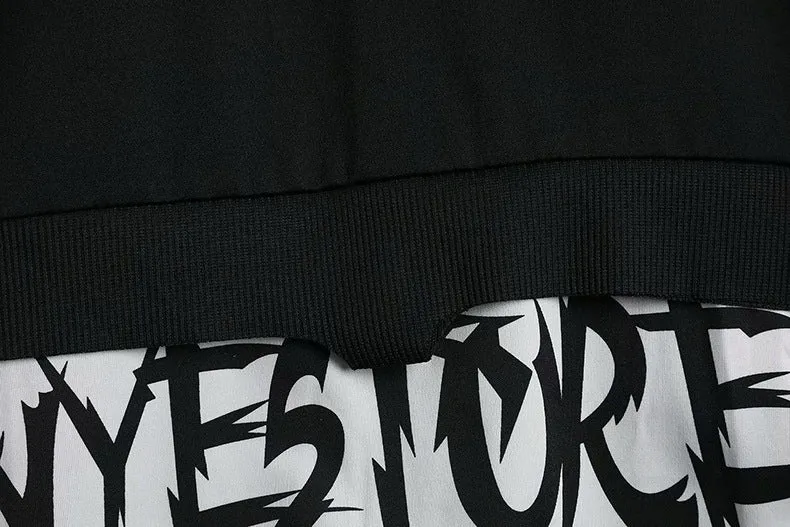 Men's Hoodies Sweatshirt Autumn Casual Black Techwear Hip Hop Harajuku Hoodie Men Ribbons Patchwork Japanese Streetwear Darkwear