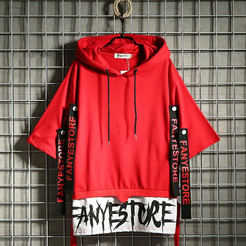 Men's Hoodies Sweatshirt Autumn Casual Black Techwear Hip Hop Harajuku Hoodie Men Ribbons Patchwork Japanese Streetwear Darkwear