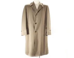 Mens Large 1940s Gabardine Coat - Exceptional 40s 50s Tan Wool Overcoat Outerwear - Convertible Flyer Label - Detachable Lining - Chest 44