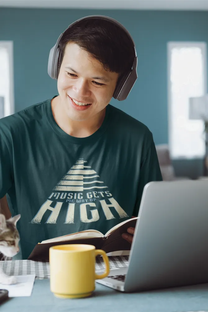 Music Gets Me Way Up High Printed T-shirt for men