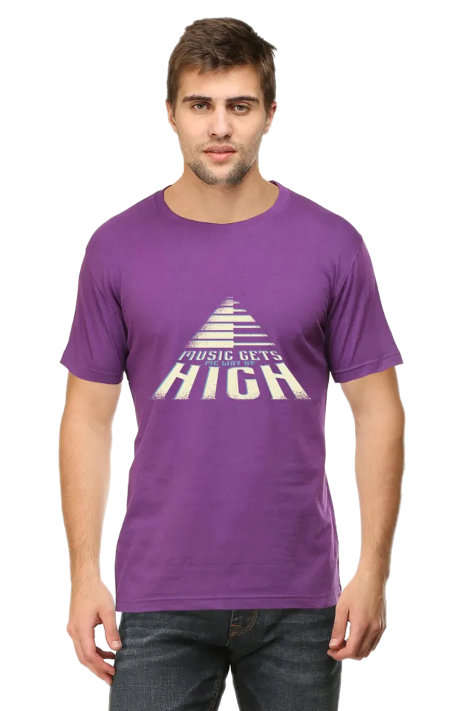 Music Gets Me Way Up High Printed T-shirt for men