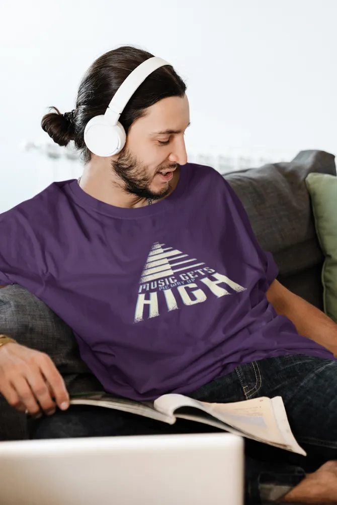 Music Gets Me Way Up High Printed T-shirt for men