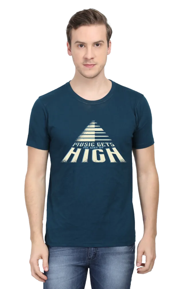 Music Gets Me Way Up High Printed T-shirt for men