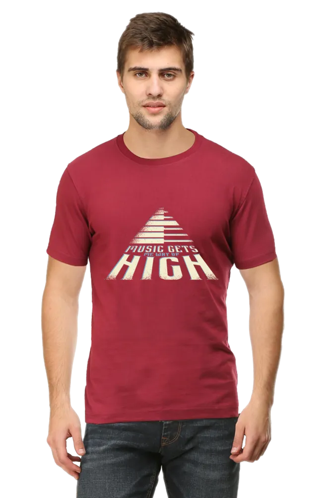Music Gets Me Way Up High Printed T-shirt for men