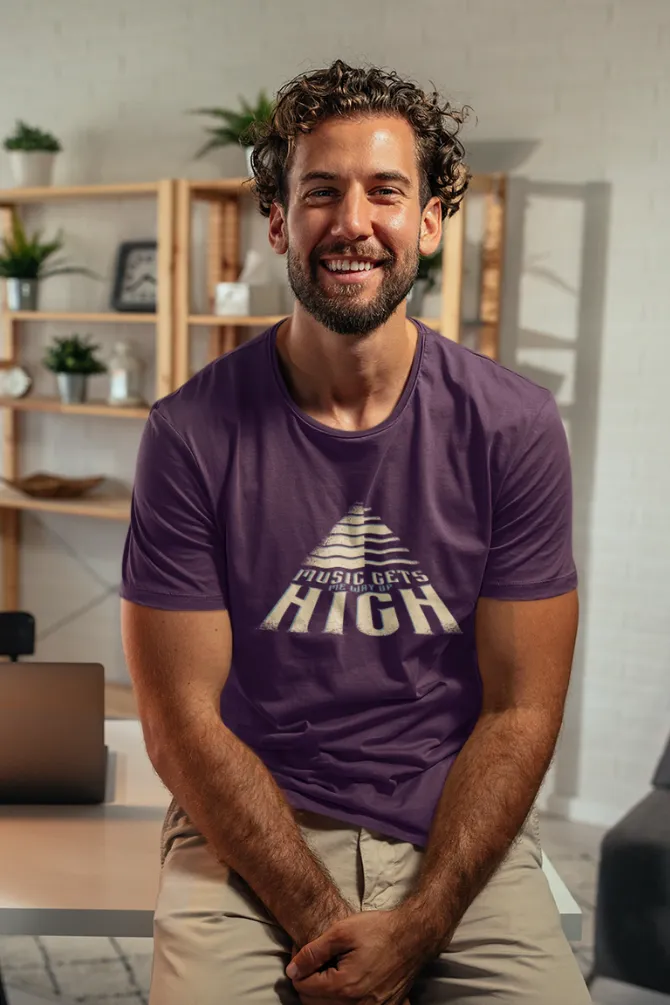 Music Gets Me Way Up High Printed T-shirt for men
