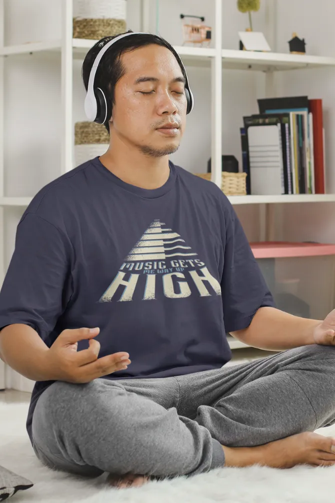 Music Gets Me Way Up High Printed T-shirt for men