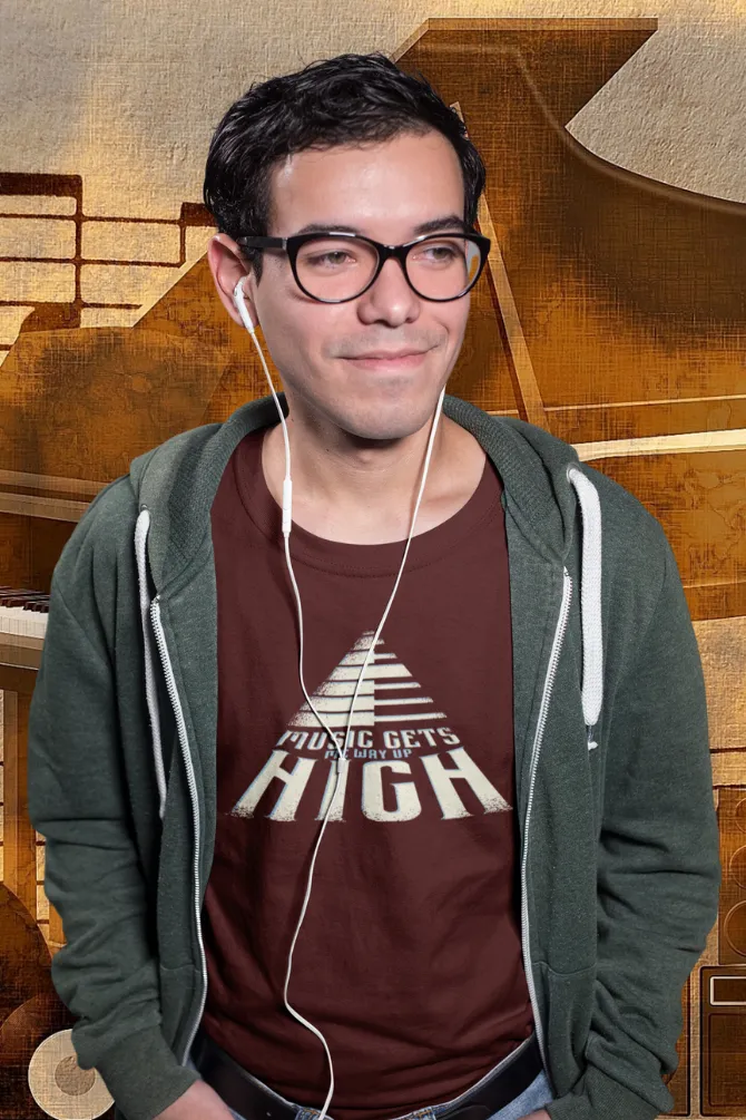 Music Gets Me Way Up High Printed T-shirt for men