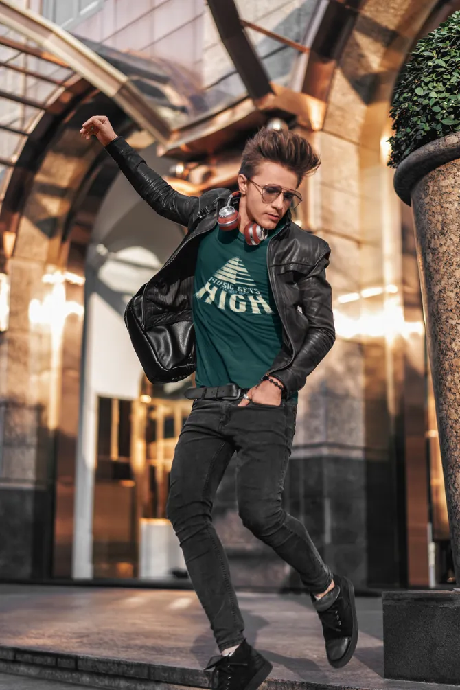 Music Gets Me Way Up High Printed T-shirt for men