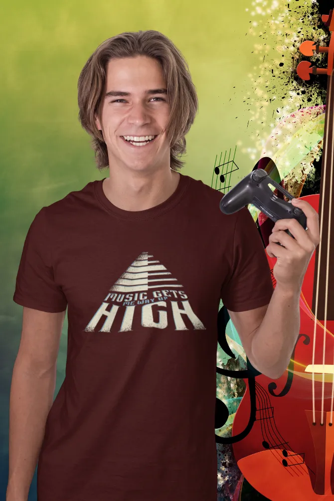 Music Gets Me Way Up High Printed T-shirt for men