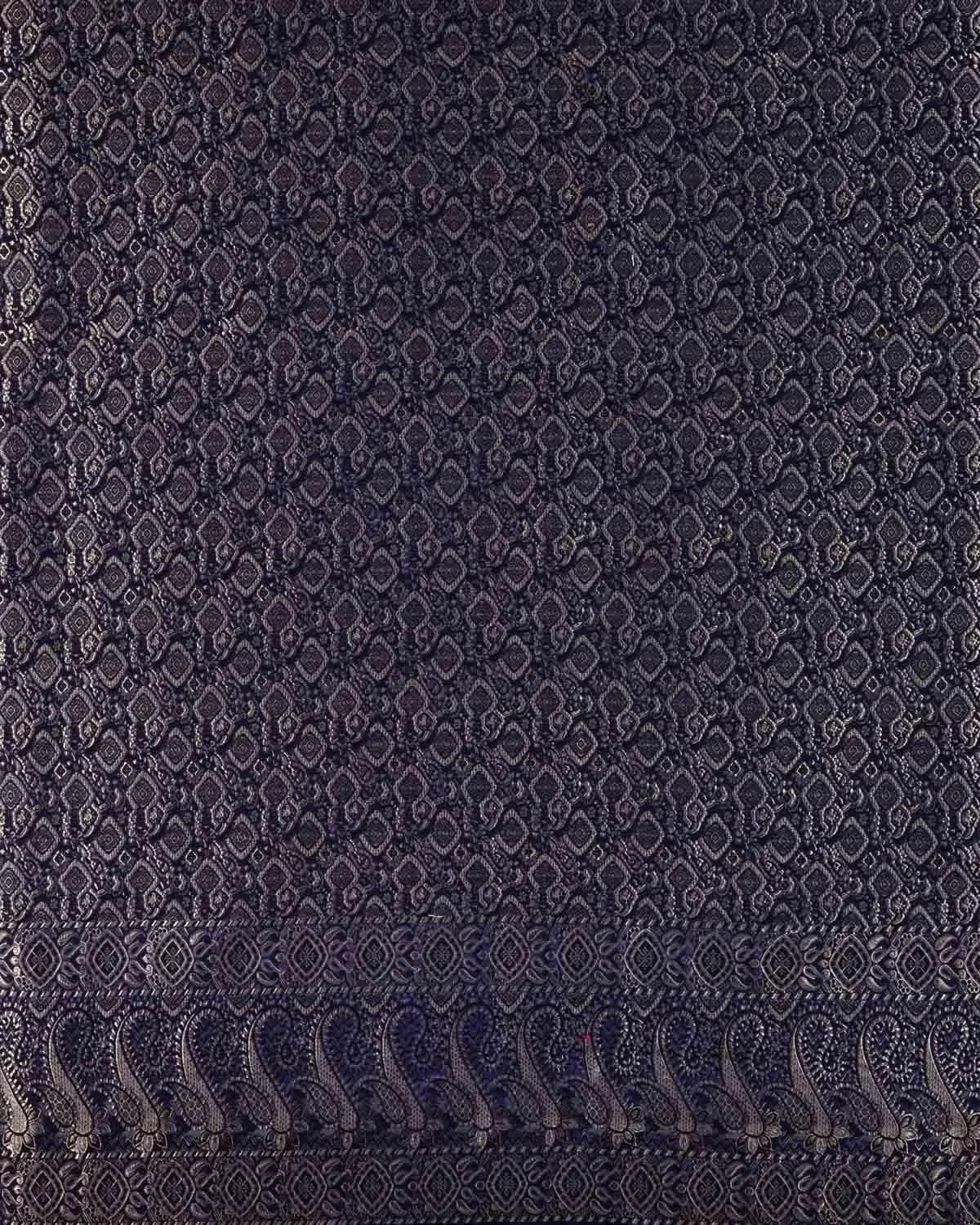 Navy Blue Banarasi Gold Zari Bridal Jamawar Handwoven Silk-Wool Shawl