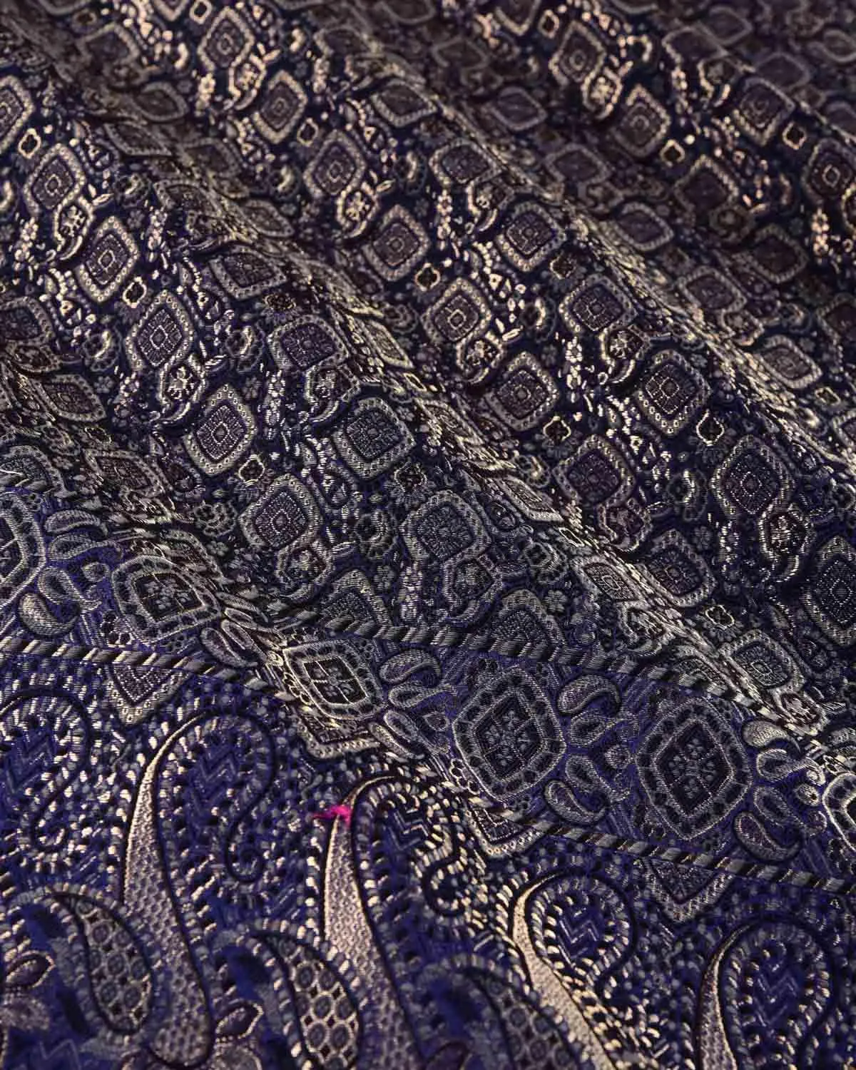Navy Blue Banarasi Gold Zari Bridal Jamawar Handwoven Silk-Wool Shawl