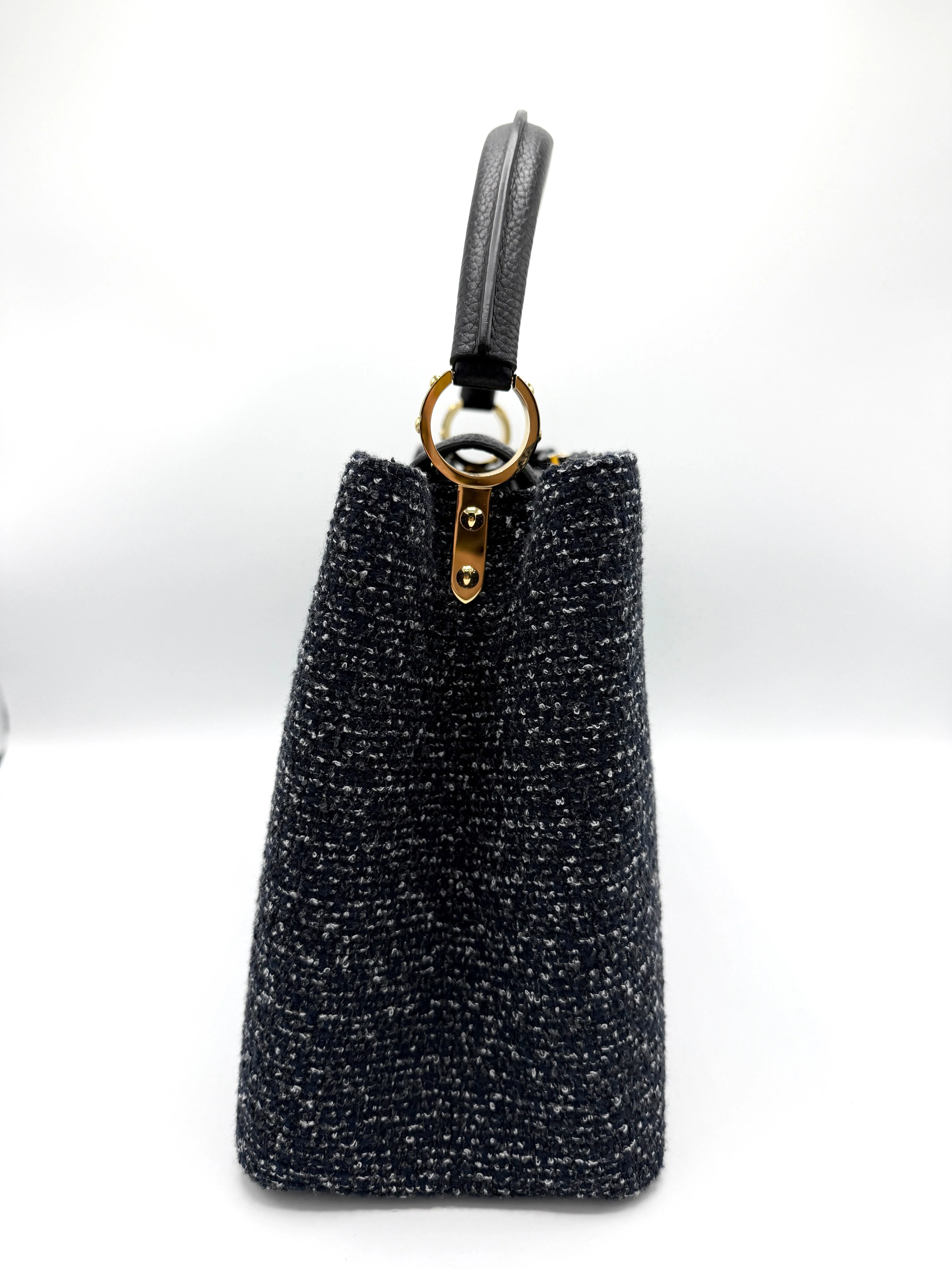 Navy/Grey/White Woven Tweed Capucines MM