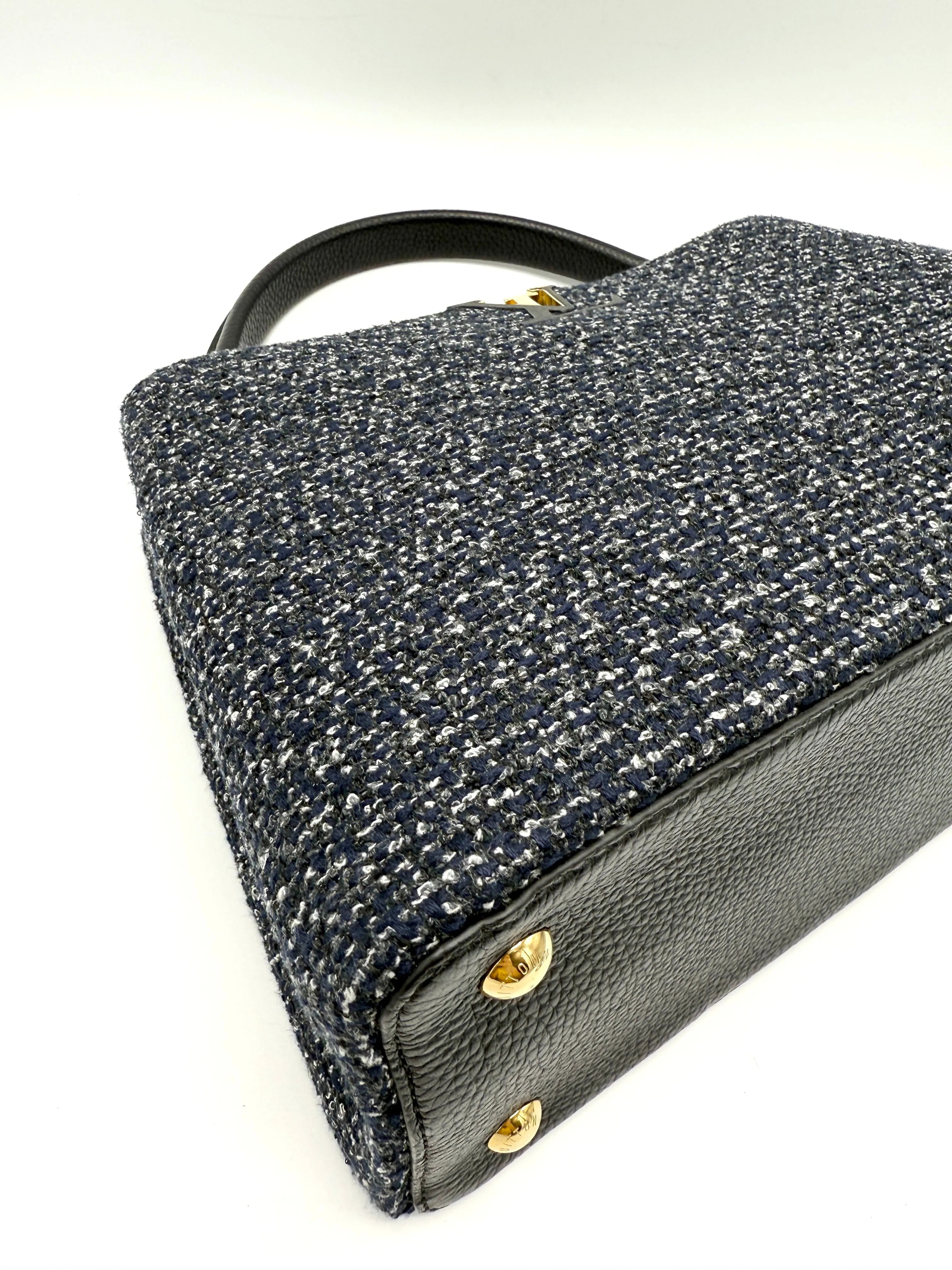 Navy/Grey/White Woven Tweed Capucines MM