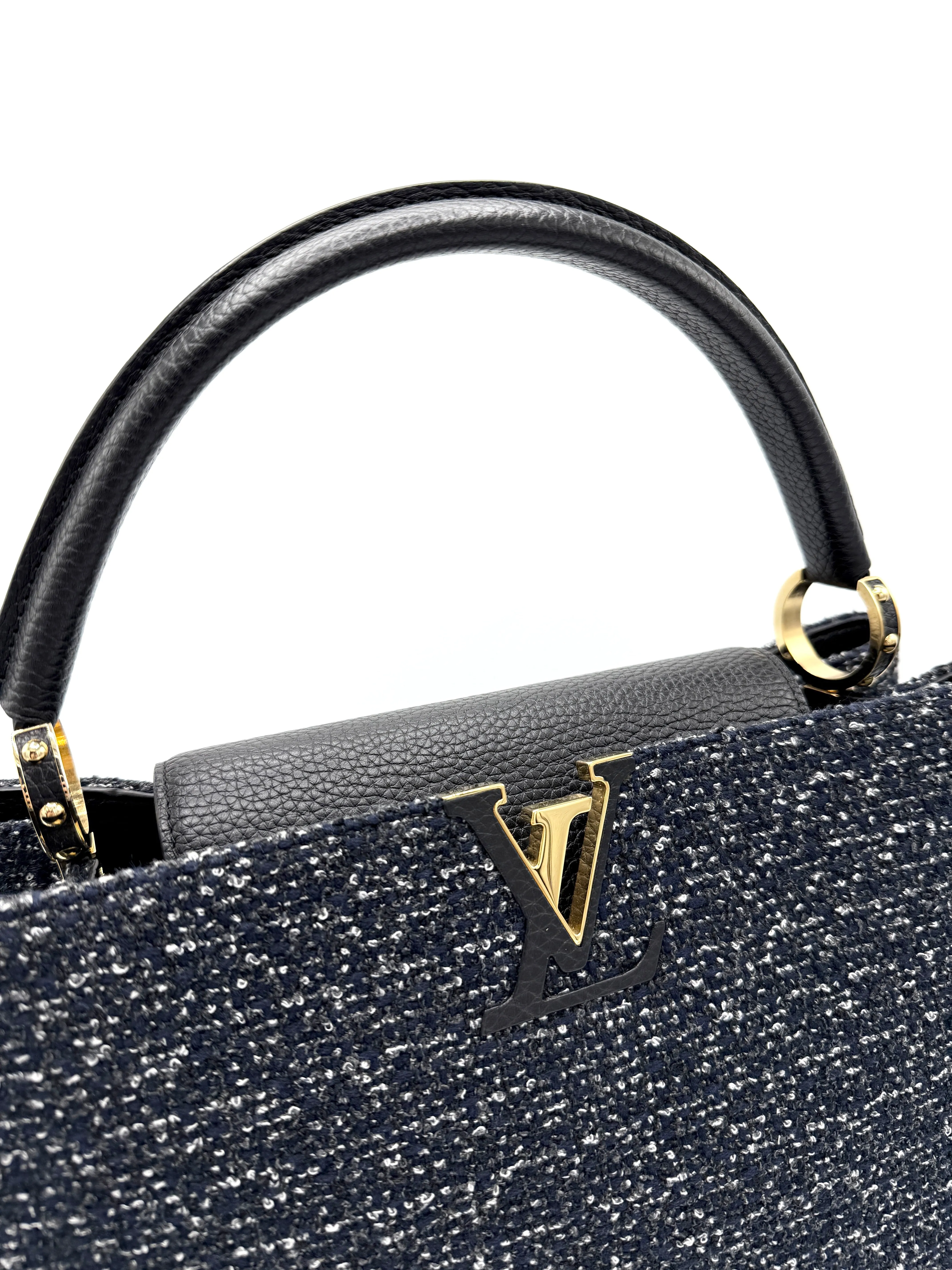 Navy/Grey/White Woven Tweed Capucines MM