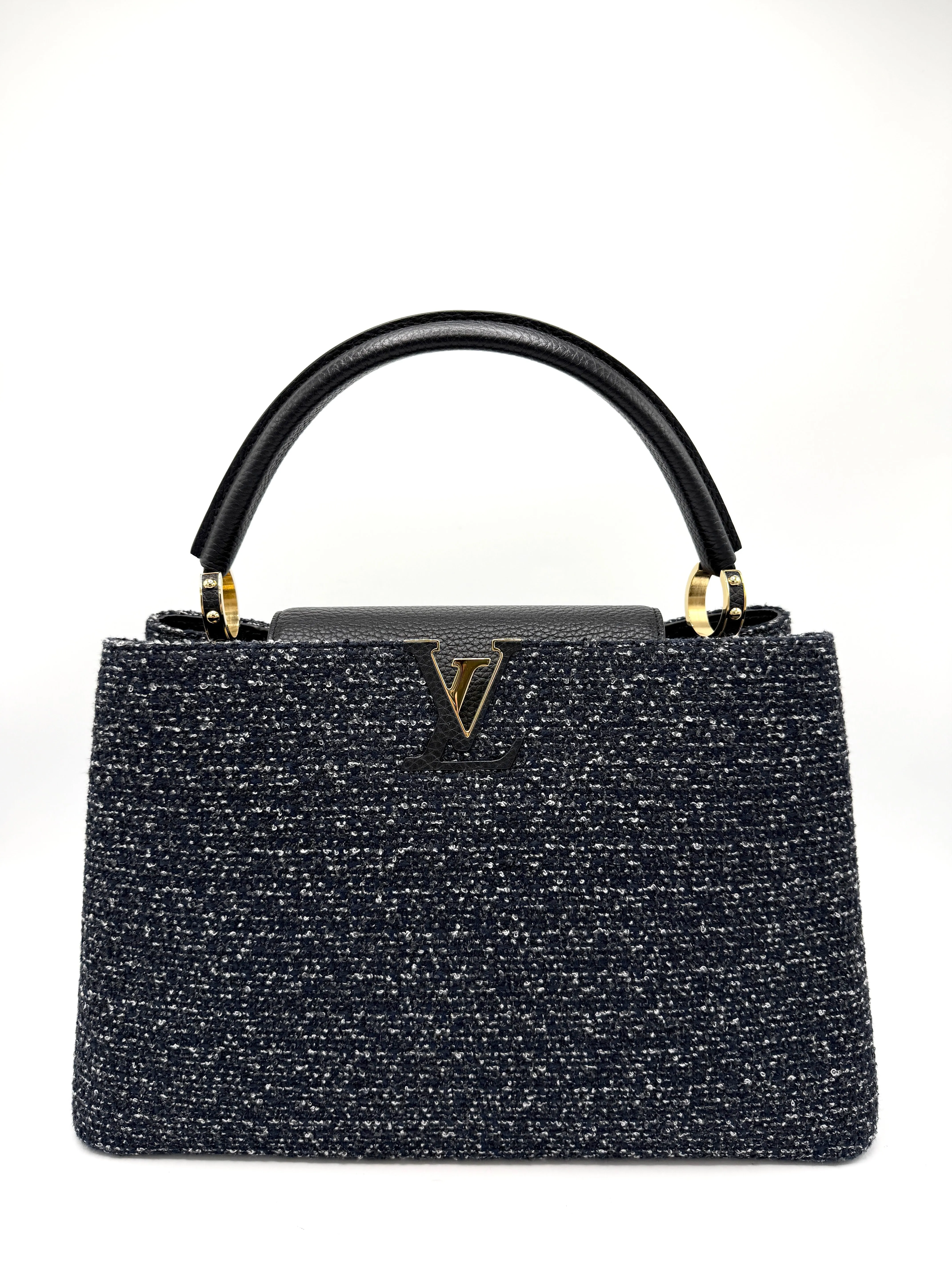 Navy/Grey/White Woven Tweed Capucines MM