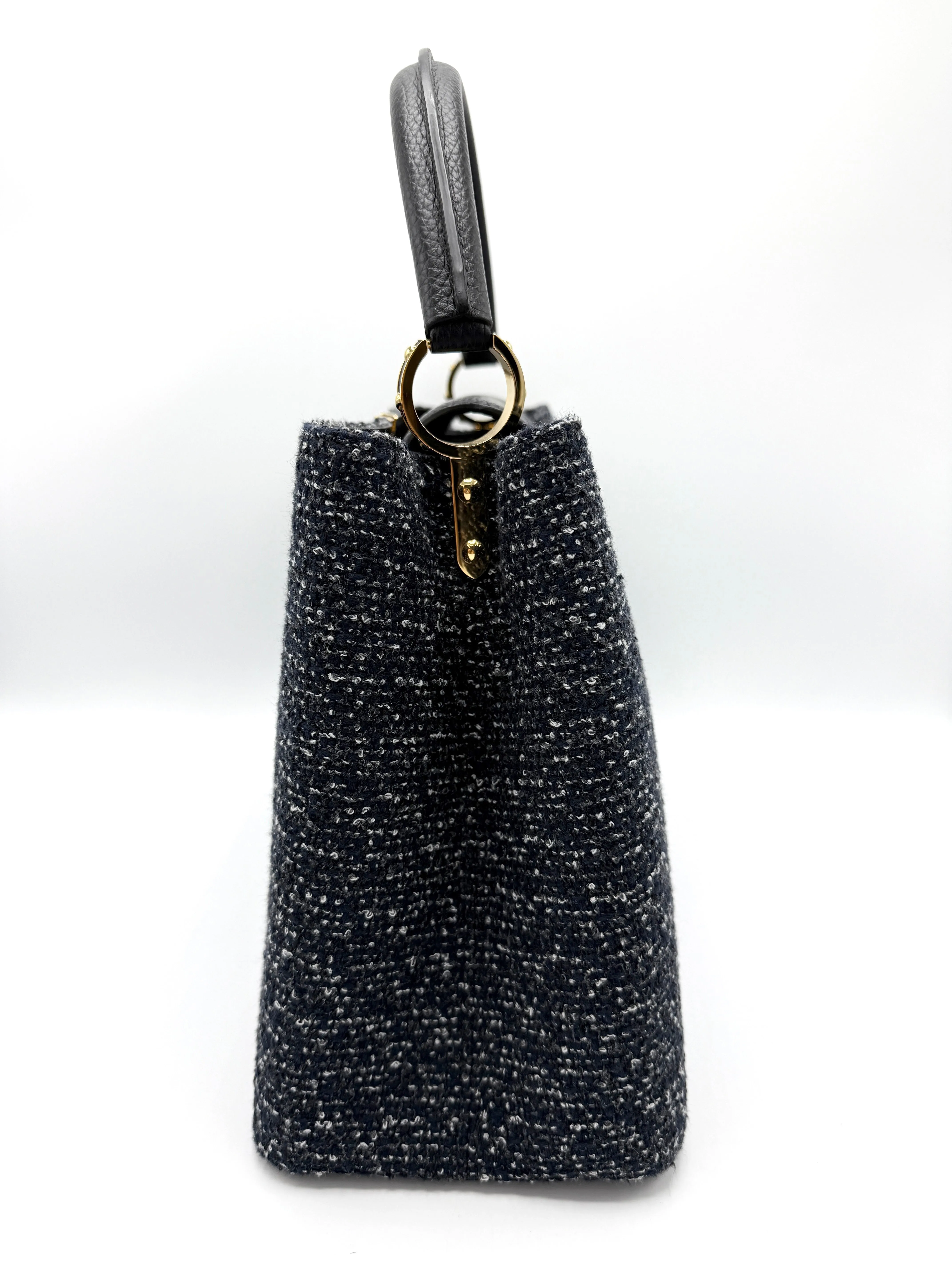 Navy/Grey/White Woven Tweed Capucines MM