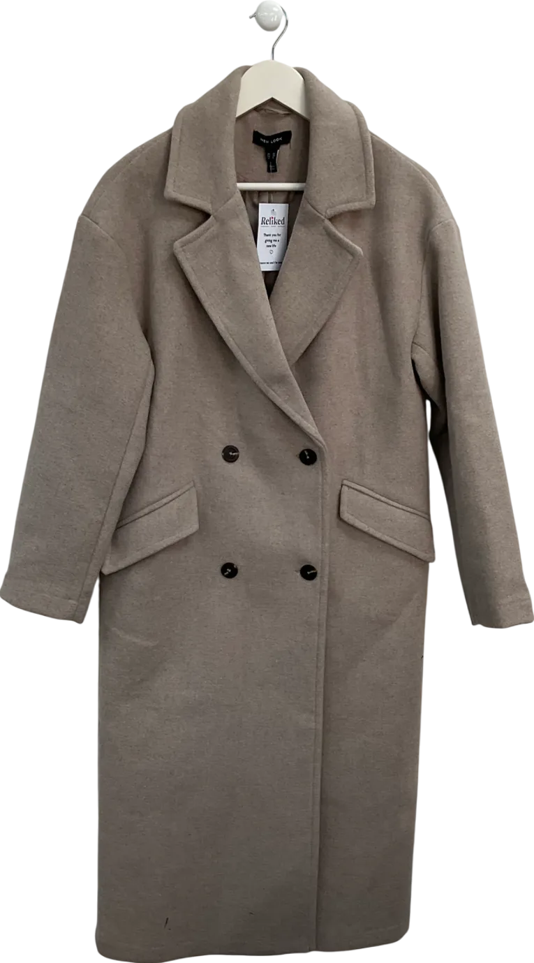 New Look Beige Wool Look Double Breasted Coat UK 10