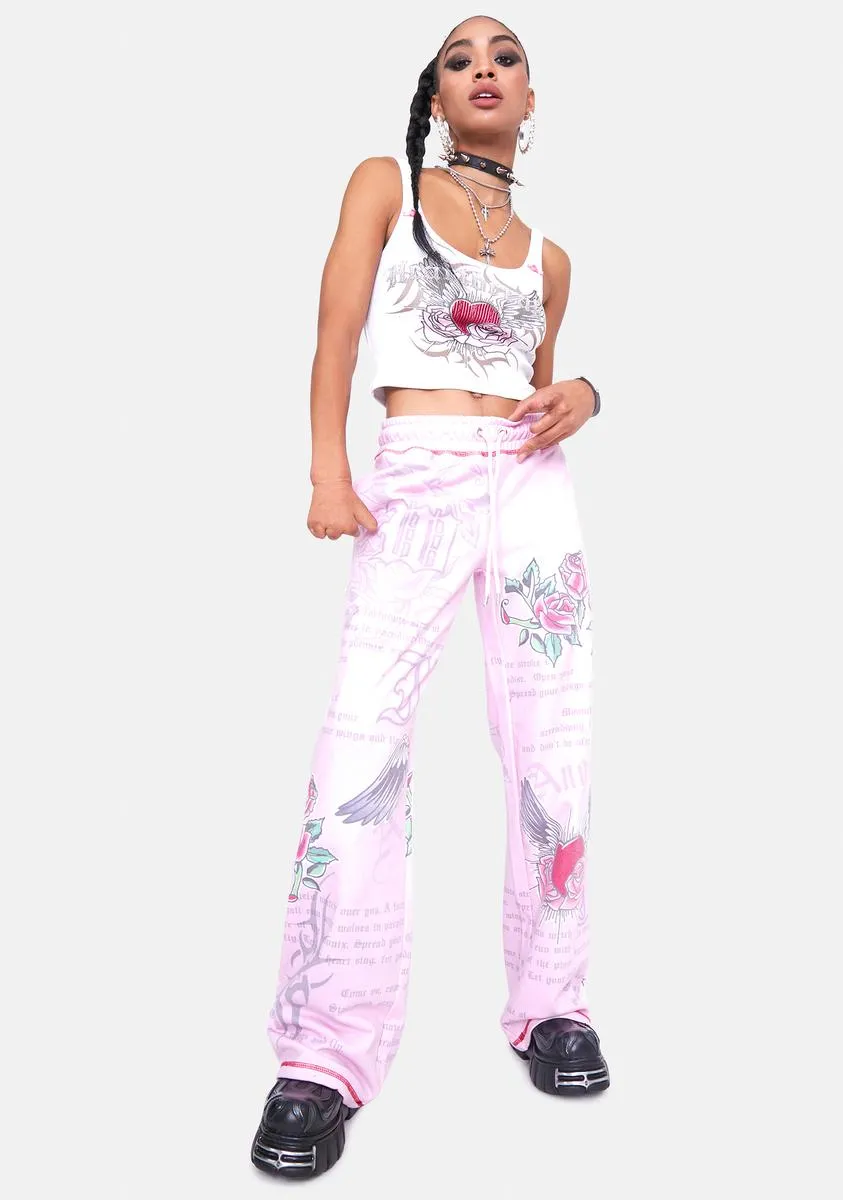 Oversized Joggers With Graffiti Print & Rhinestone Detail