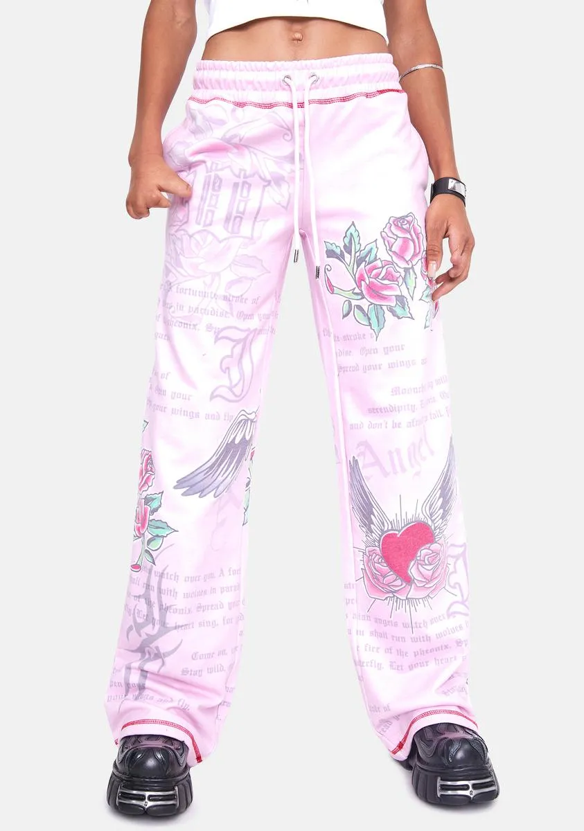 Oversized Joggers With Graffiti Print & Rhinestone Detail